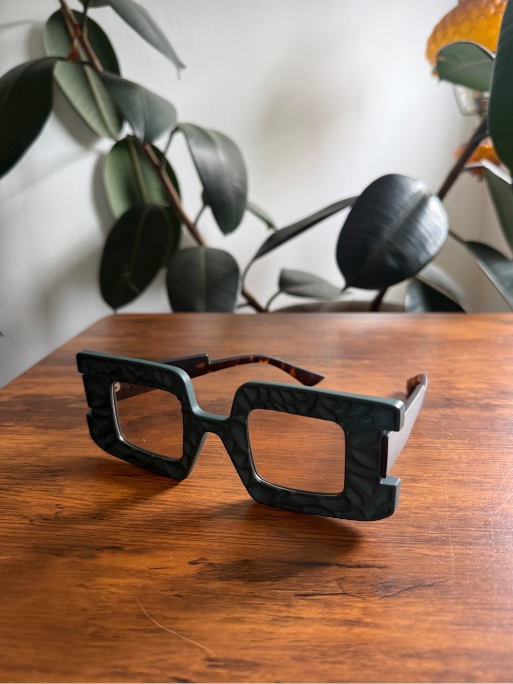 Chunky Square Sunglasses in Deep Teal Marble